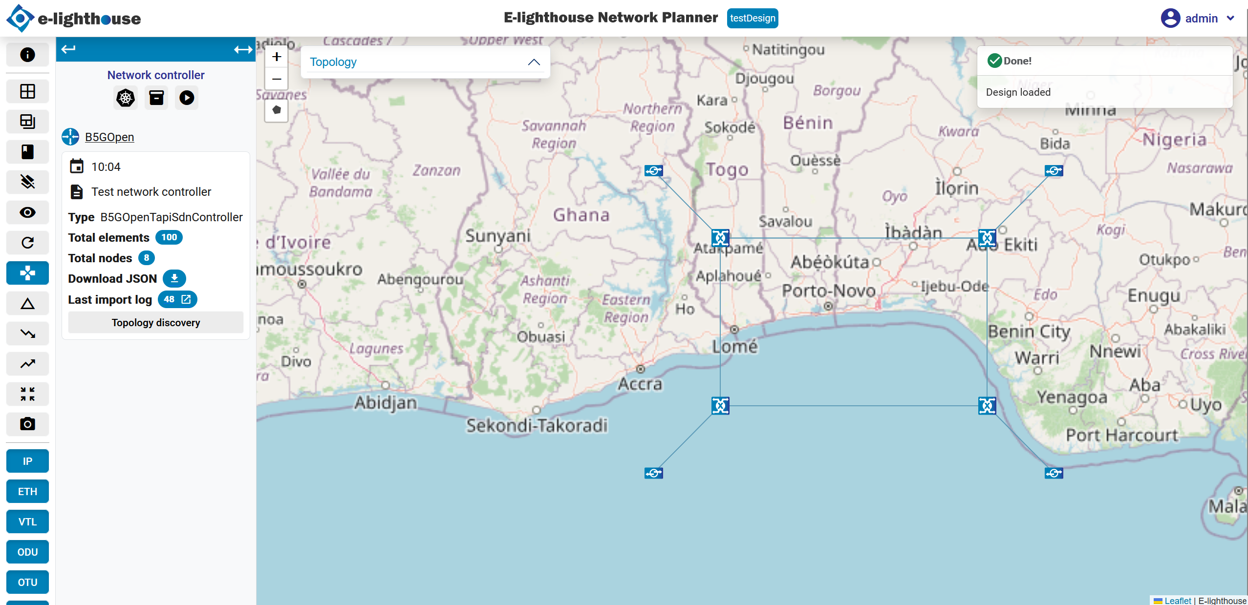 Clicked the option "Topology discovery" to display the network controller on the canvas