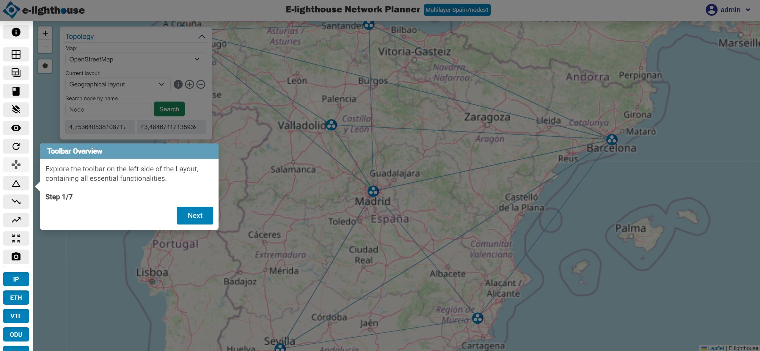 Step 1 of 7 in the Topology tour